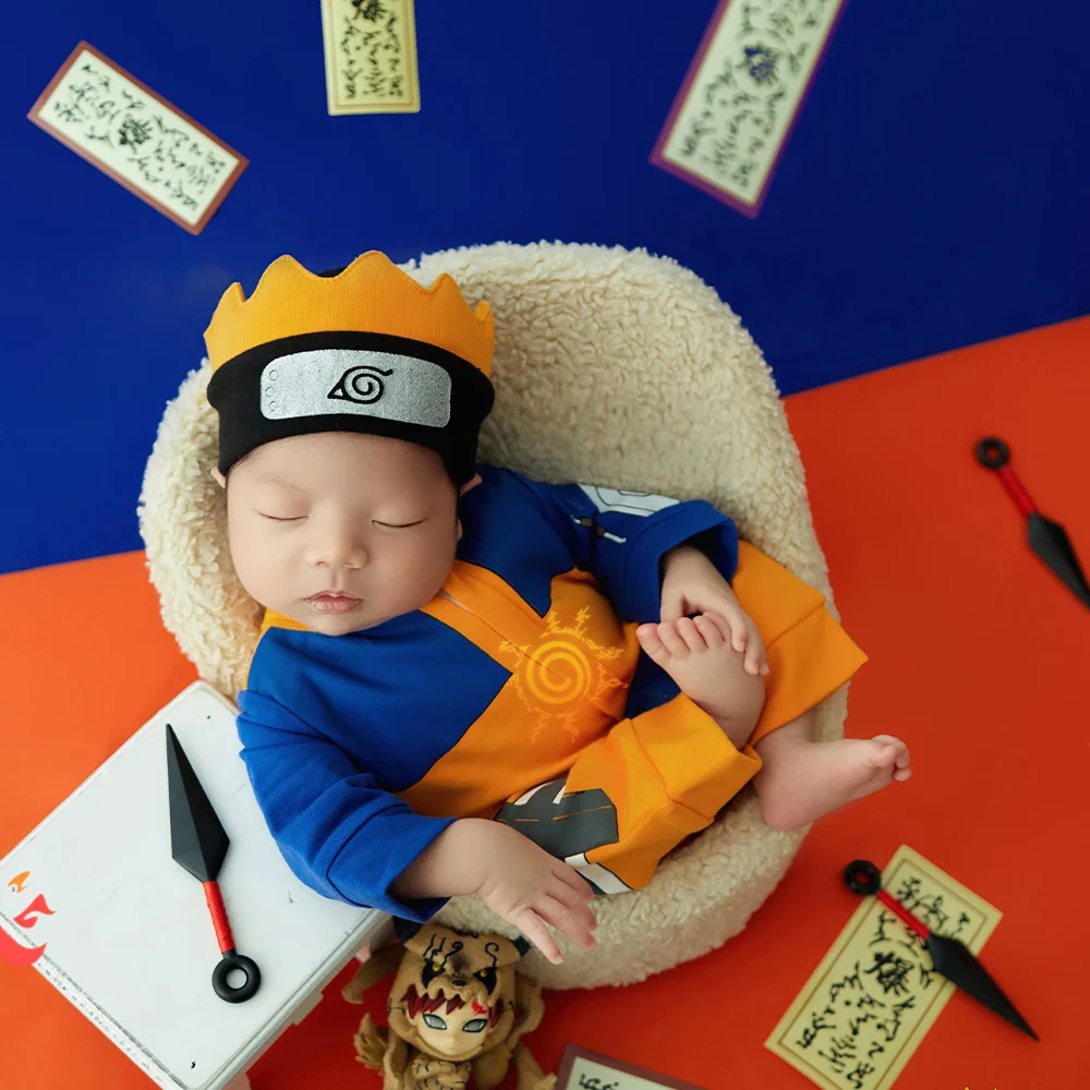 Baby Boy Newborn Photoshoot Outfits Jumpsuit Hairband 2pcs/Set Cartoon Cosplay Clothes Studio Infant Photo Costume Shooting Prop