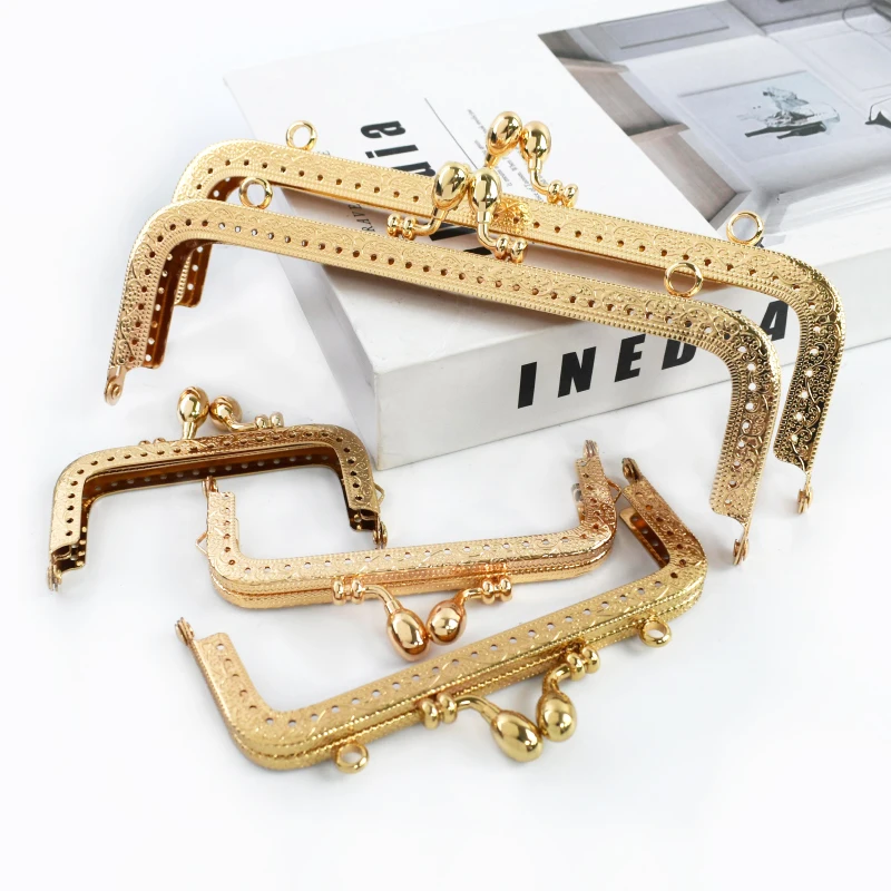 1-5Pcs 8.5-20cm LightGold Purse Frame Metal Buckles for Bag Making Kiss Lock Clasp Square Embossed Handle Buckle Accessories