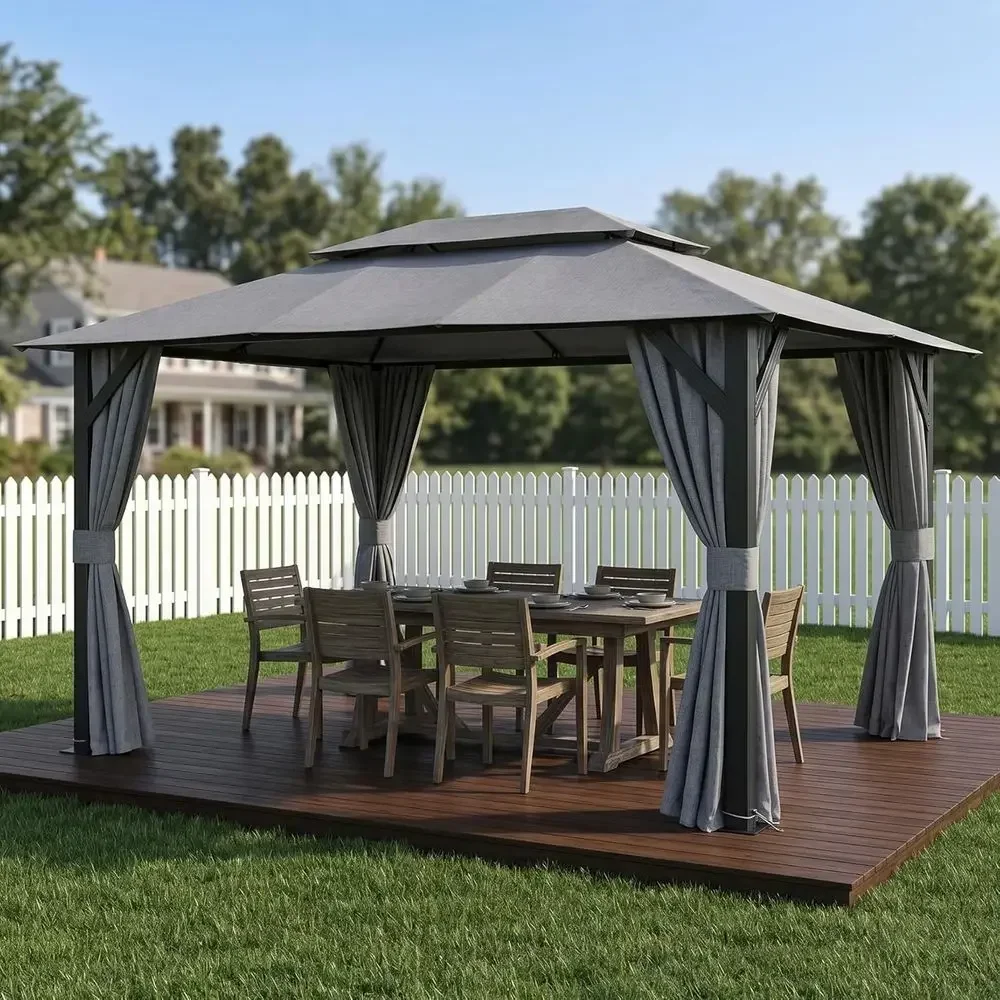 Domi 10’x13’ Outdoor Gazebo or Patio, Sot Top Metal Gazebos with Double Roos, Heavy Duty Party Tent with Mosquito Netting and Pr