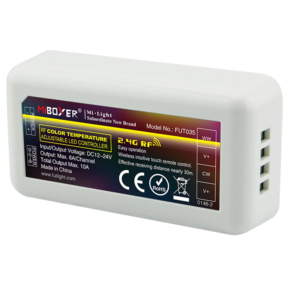 MiBoxer Color Temperature Adjust CCT LED Strip Controller 4Zone 2.4G RF Wireless Remote / APP WiFi / Alexa Google Voice Control