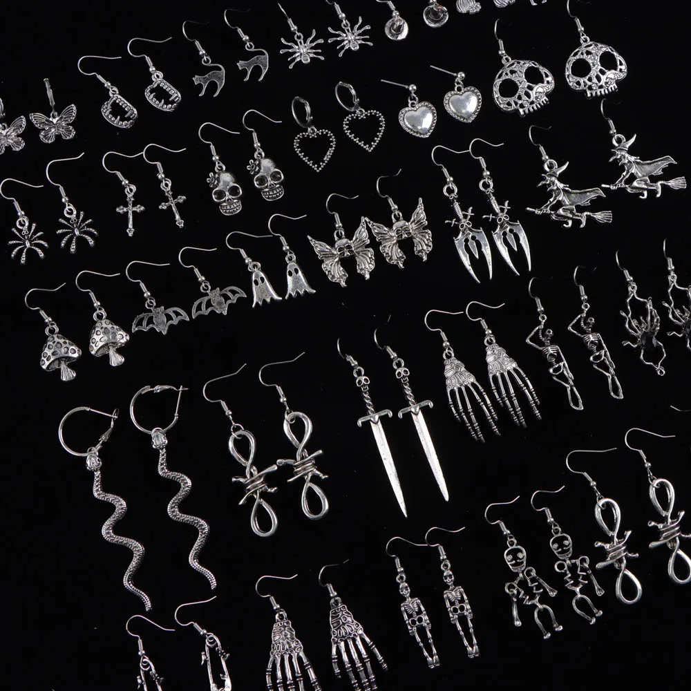 10/20Pairs/Lot Fashion Punk Retro Gothic Alloy Drop Earrings Studs for Women Men Gothic Street Pop Hip Hop Rock Jewelry Gifts