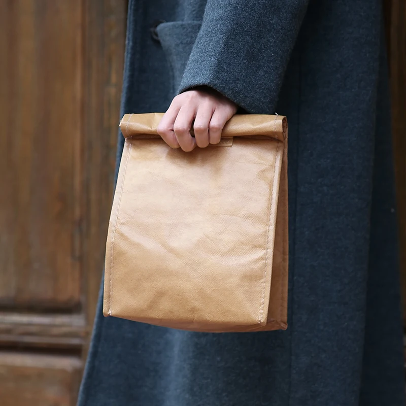 Original DuPont Paper Thermal Bag Creative Waterproof Kraft Paper Handheld Bento Box Lunch Box Document Bag Commuting Bag
