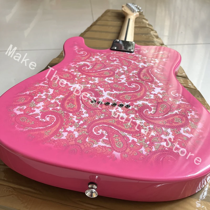 Exquisite pink printed electric guitar, 22 tone fingerboard, professional level, fast delivery.