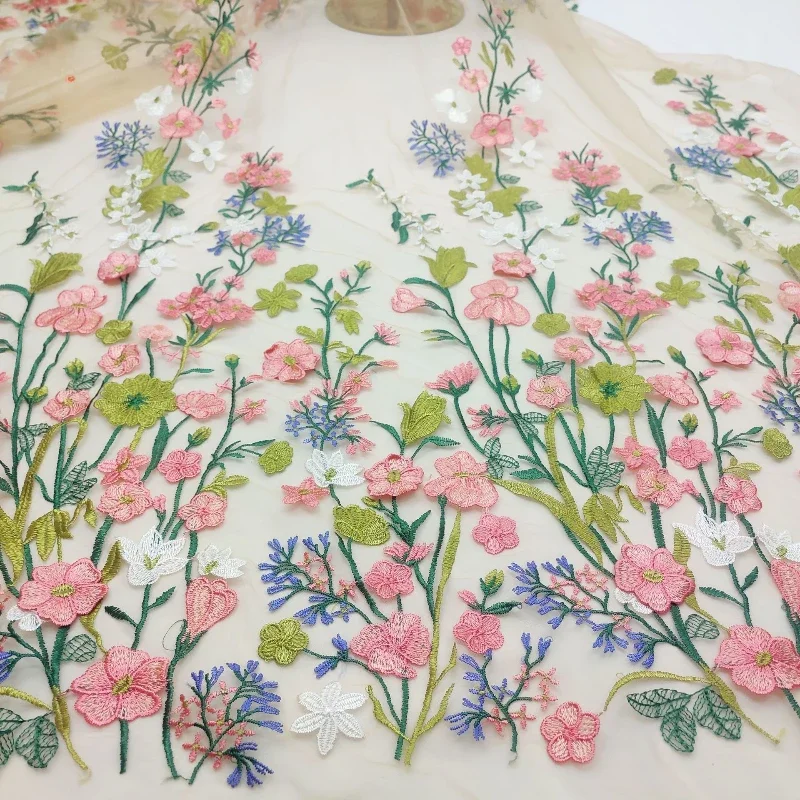 New Mesh Multi-color Embroidered Fabric Three-dimensional Exquisite Wedding Dress Performance Suit Fabric