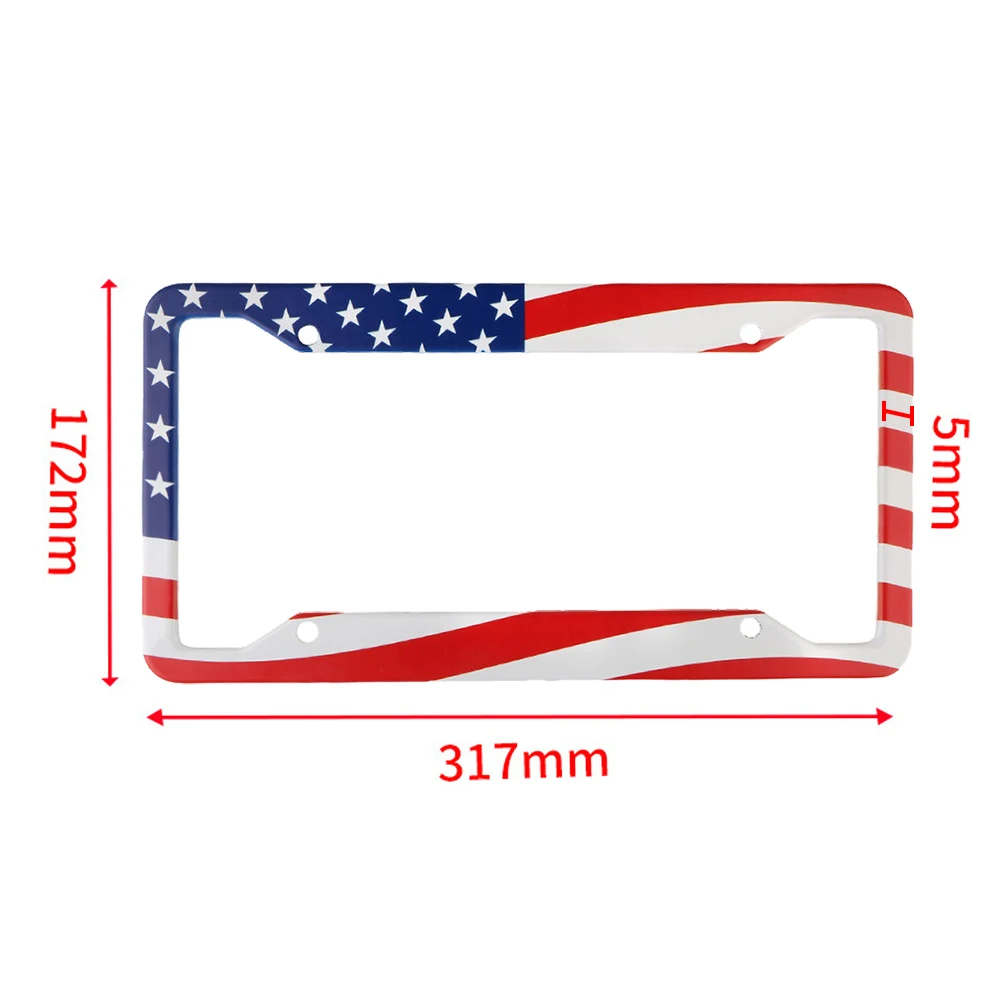 2pcs Universal Aluminum Alloy US Car License Plate Frame Cover Auto Accessory USA Flag Waterproof Number Plate Holder