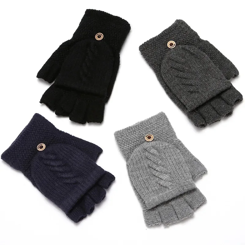 Wolle gestrickte fingerlose Flip-Handschuhe Winter warme flexible Touchscreen-Handschuhe für Männer Frauen Unisex freiliegende Fingerhandschuhe Handschuh