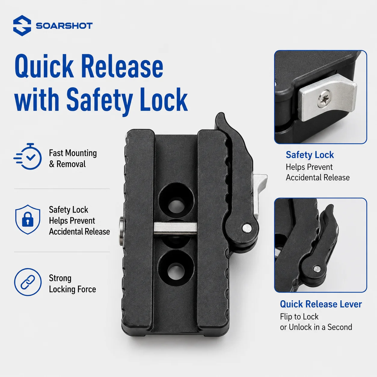 SOARSHOT PTC-65 Picatinny Arca Swiss Quick Release Plate Clamp Adapter ARMS 17S QD Sling Holes CNC Aluminum Tripod Mount - view 5