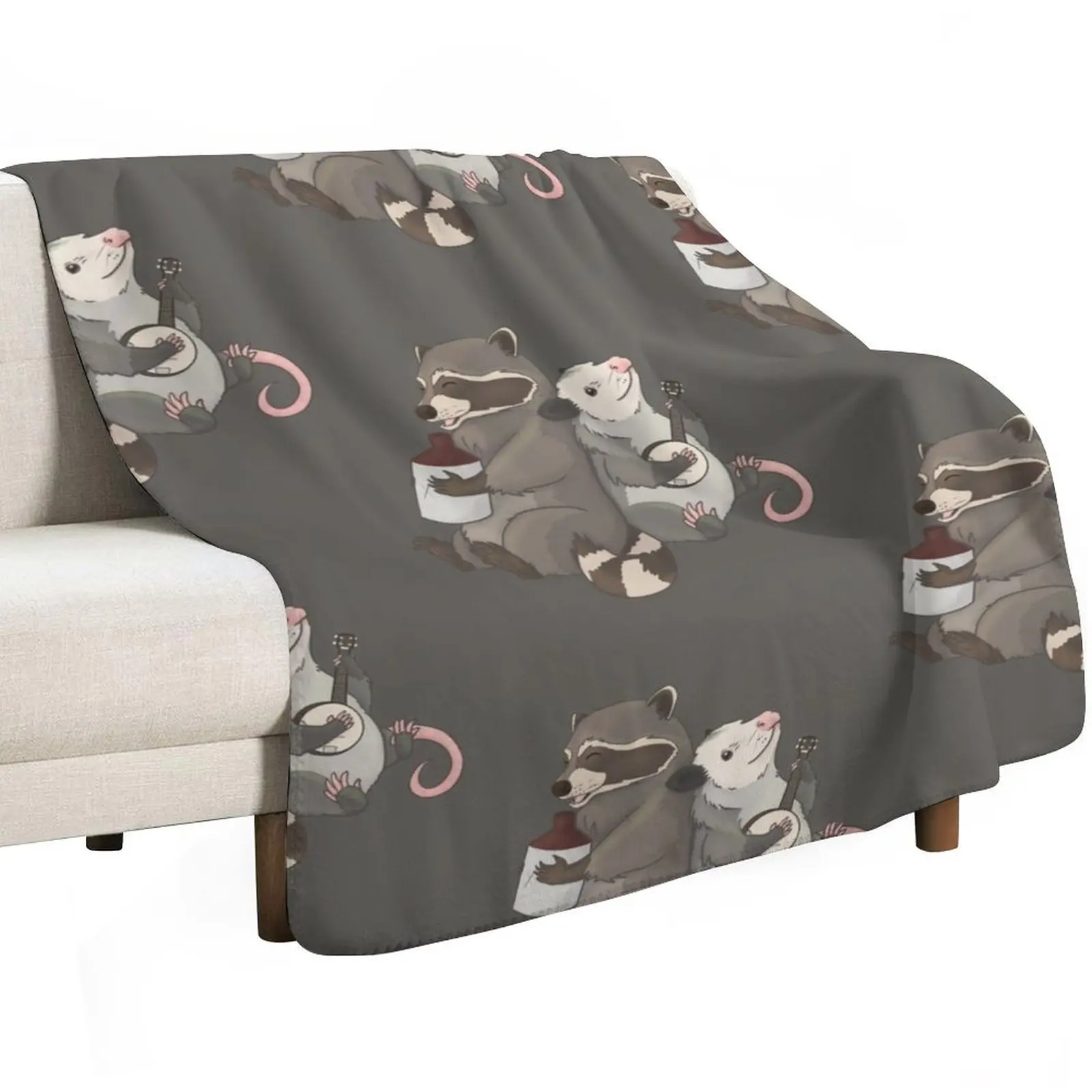 Opossum and a Racoon playing instruments Throw Blanket Thin Heavy Personalized Gift Camping wednesday Blankets