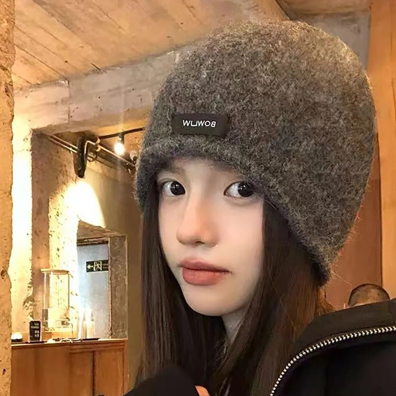 Gorro holgado de punto para mujer, gorro cálido informal para otoño e invierno, gorro con protección para los oídos a prueba de viento y frío