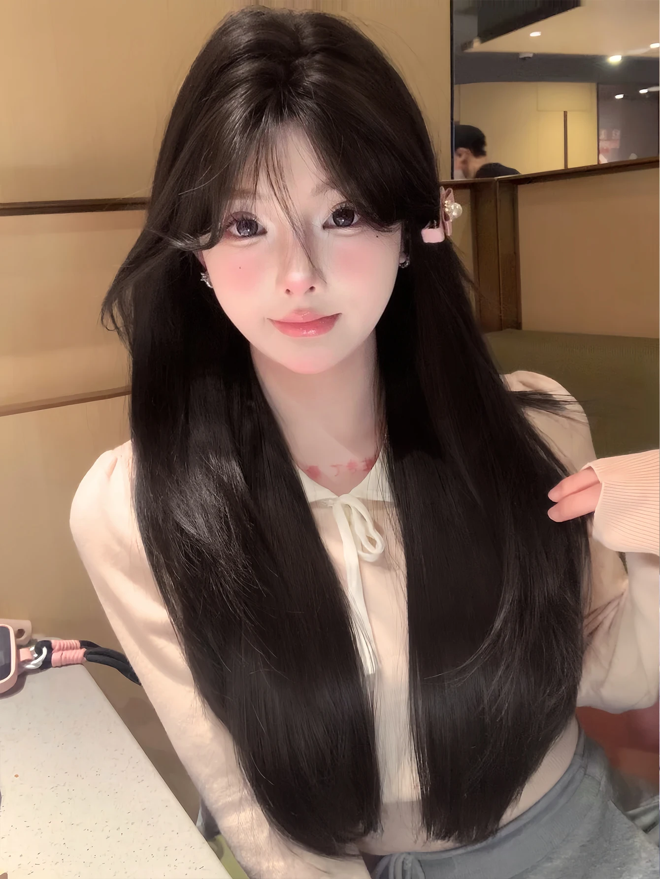 28Inch Natural Black Sexy Synthetic Wigs Middle Part Long Silky Straight Hair Wig For Women Daily Use Cosplay Heat Resistant