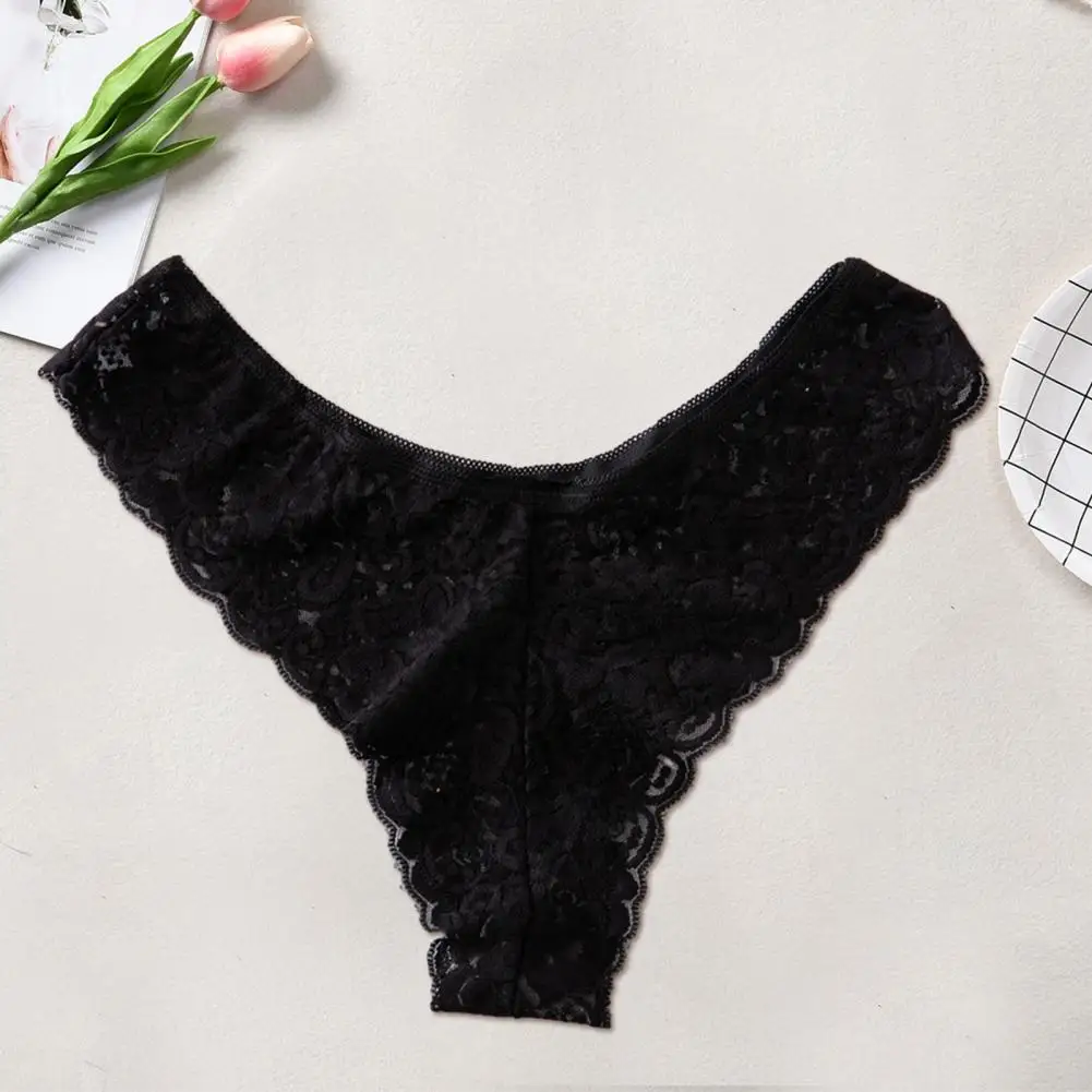 Women Low Waist Lace Thong Floral Lace Low Rise Briefs Seamless Lace Women\'s Panties Breathable Low Waist Underwear with Hollow