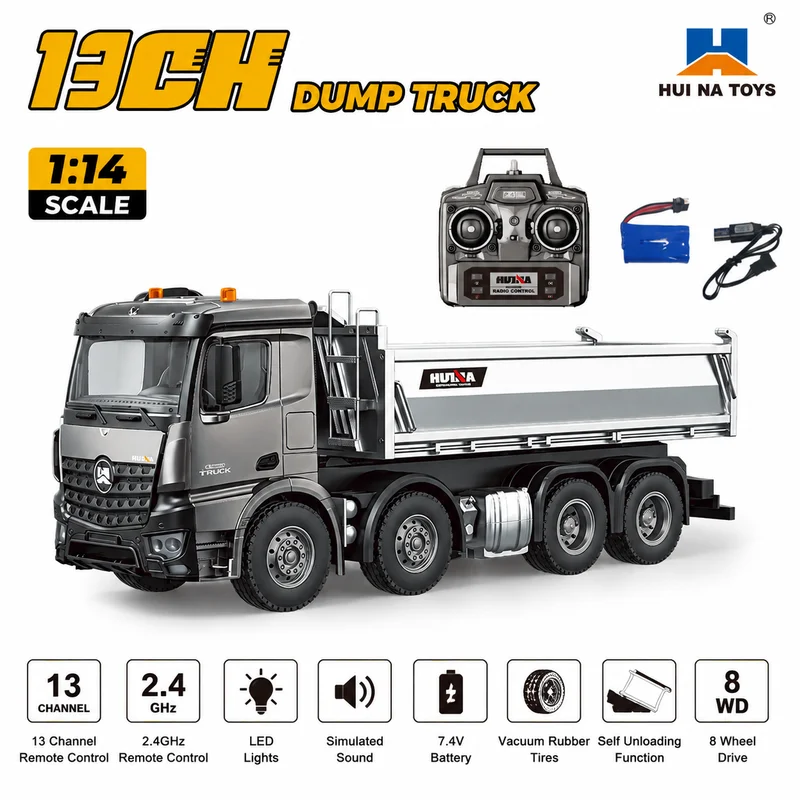 Huina 1536pro Rc Dump Truck1/14 Scale 13‑Channel 8‑Wheel Drive 2.4g Remote Control Tipper Truck Light Sound Construction Vehicle