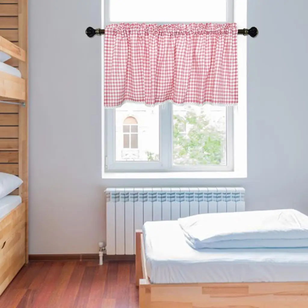 Half Curtain for bathroom and kitchen Lace Window Tier , Plaid Rod Pub Rustic Half Curtain Window Valance Curtain