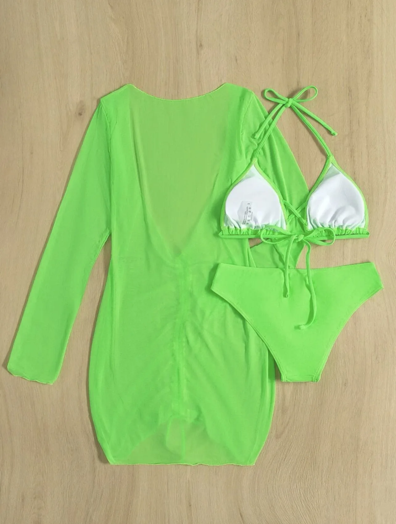 Long Sleeves Dress Bikini Set 2025 Women Neon Green Lace Up 3 Pieces Swimsuit Brazilian Bathing Suit Pleate Cover Up Swimwear - AliExpress 200000345 Long Sleeves Dress Bikini Set 2025 Women Neon Green Lace Up 3 Pieces Swimsuit Brazilian Bathing Suit Pleate Cover Up Swimwear - AliExpress 200000345