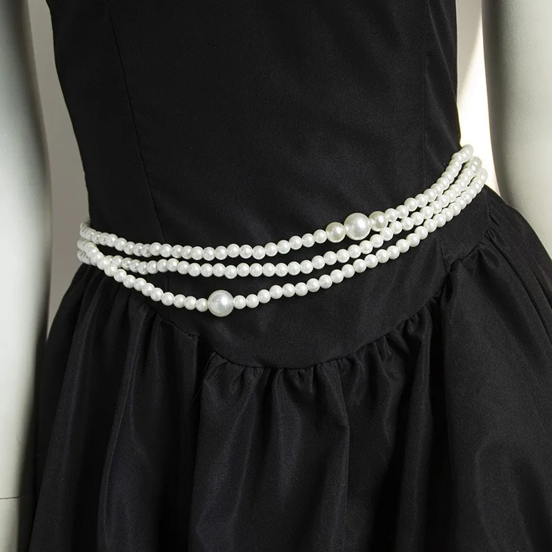 Lmitation Perlenkette Taillenkette Damen mit Kleid Sub Pullover Kette Metall Accessoire Gürtel verziert Damengürtel verlängert