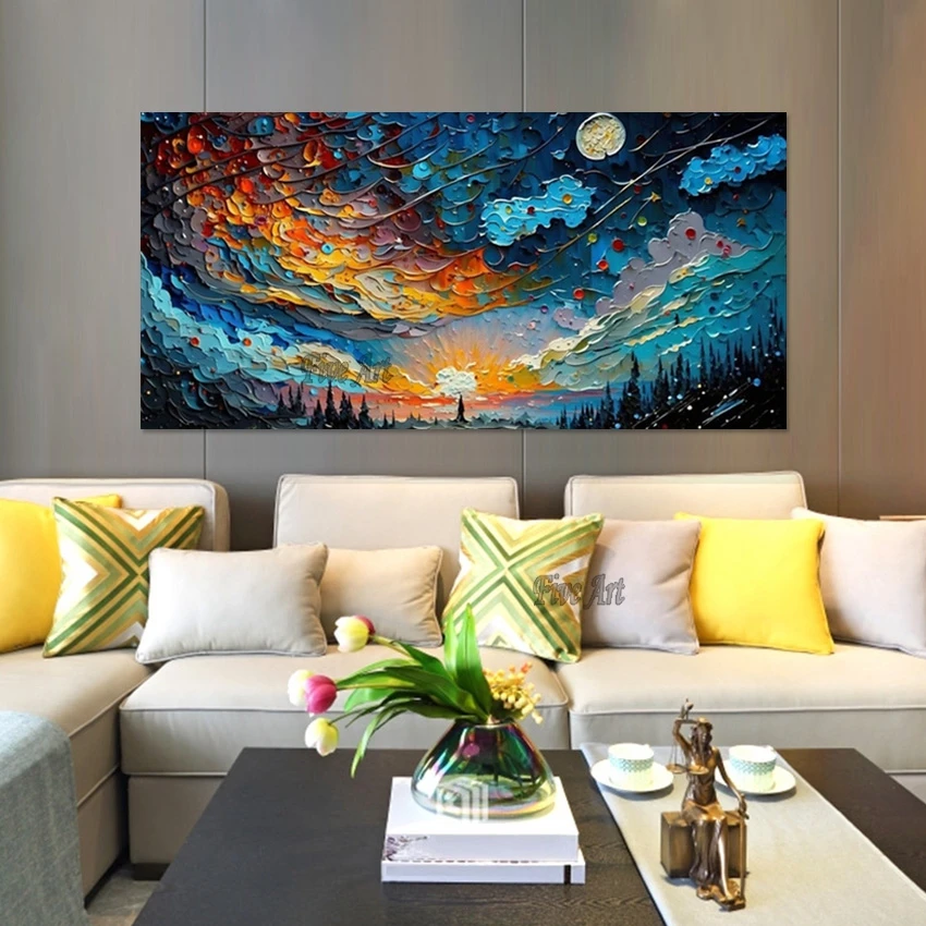 

Palette Knife Canvas Colourful Acrylic Textured Abstract Paintings Beautiful Modern Art Large Size Wall Pictures Decoration