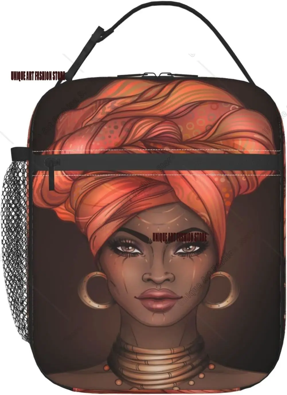 

African American Black Woman Lunch Bag Insulated Portable Reusable Lunch Box With Zipper For Picnic Work Office Travel School