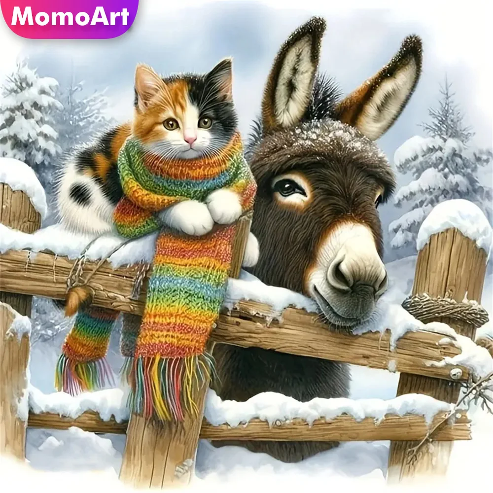 Momoart القط الماس الفسيفساء الحيوان صورة الراين DIY الماس اللوحة حمار الحرفية كيت التطريز الشتاء هدايا العيد