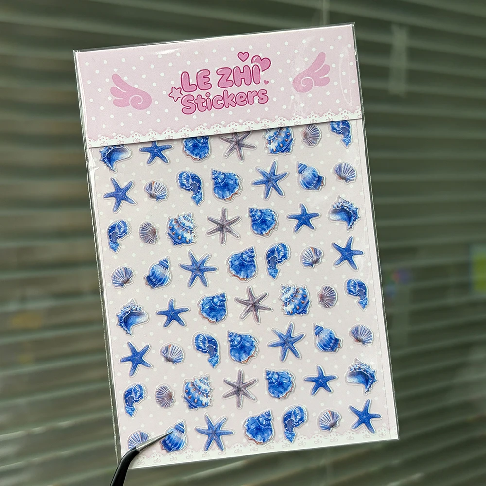 LEZHI Kawaii Blue Tone Decorative Stickers Holographic Design for Journaling Scrapbook Album DIY Paper Decor Projects Sweet Gift