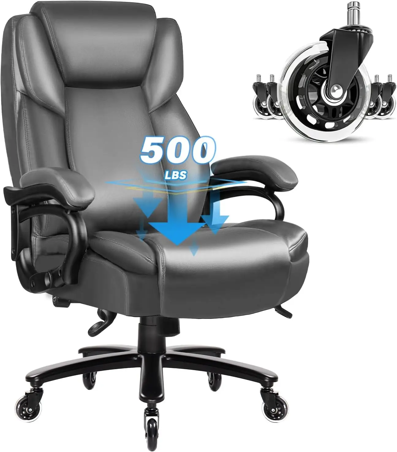

Big And Tall Office Chair 500Lbs With Lumbar Support, Ergonomic Heavy Duty Bla Office Chair, Leather Office Executive Chair