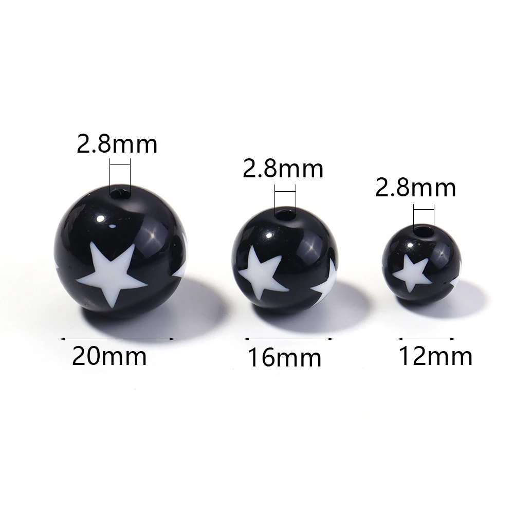 10-20Pcs 12/16/20mm Acrylic Beads Round Ball Random Color Loose Spacer Star Pattern DIY Making Bracelets Jewelry Accessories