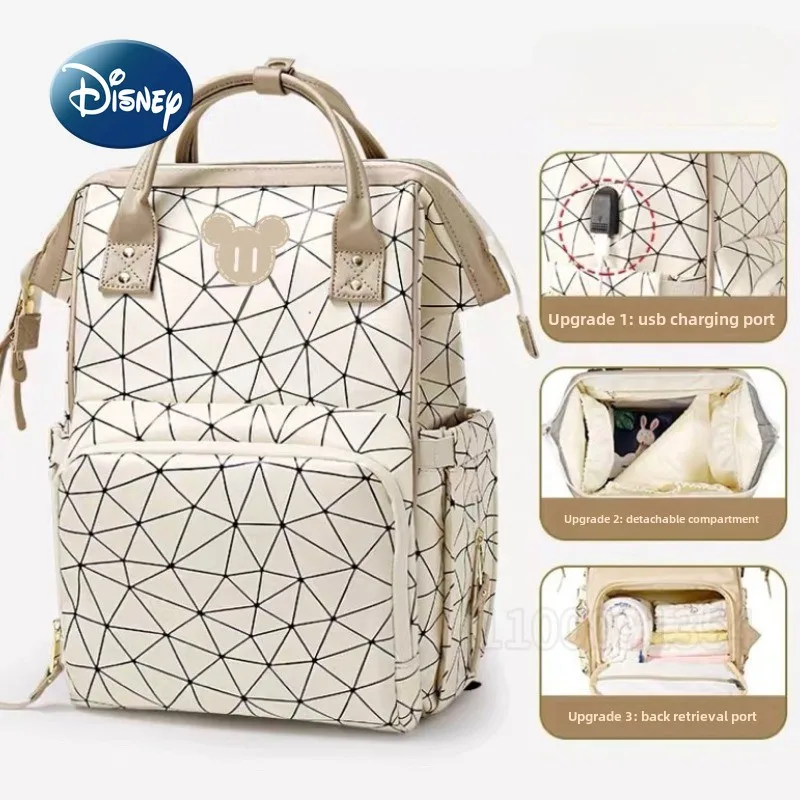 Nueva bolsa de pañales de Mickey de Disney, mochila de marca de lujo, tendencia de moda, bolsa de bebé, bonita bolsa de pañales para bebé de dibujos