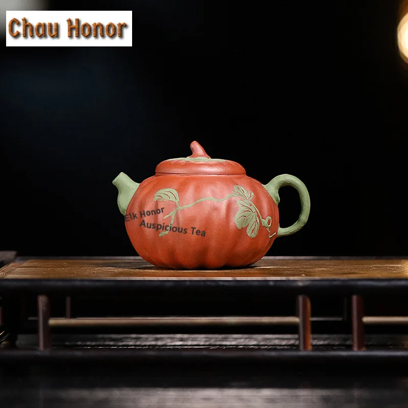 

140ml Elegant Yixing Purple Clay Teapots Handmade Pumpkin Pot Raw Ore Fresh Water Mud Kettle With Filter Zisha Tea Set Cafes