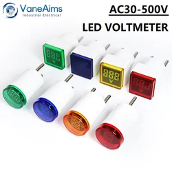 EU Stecker Spannung Meter Digital Display Volt Tester AC30V-500V Platz Runde Kopf LED Mini Voltmeter AC 220v für Elektriker Werkzeuge