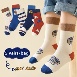 Autumn Children's Socks Little Big Boys Cotton Socks Baby Cartoon Pattern Medium Sock 5 Pairs/bag