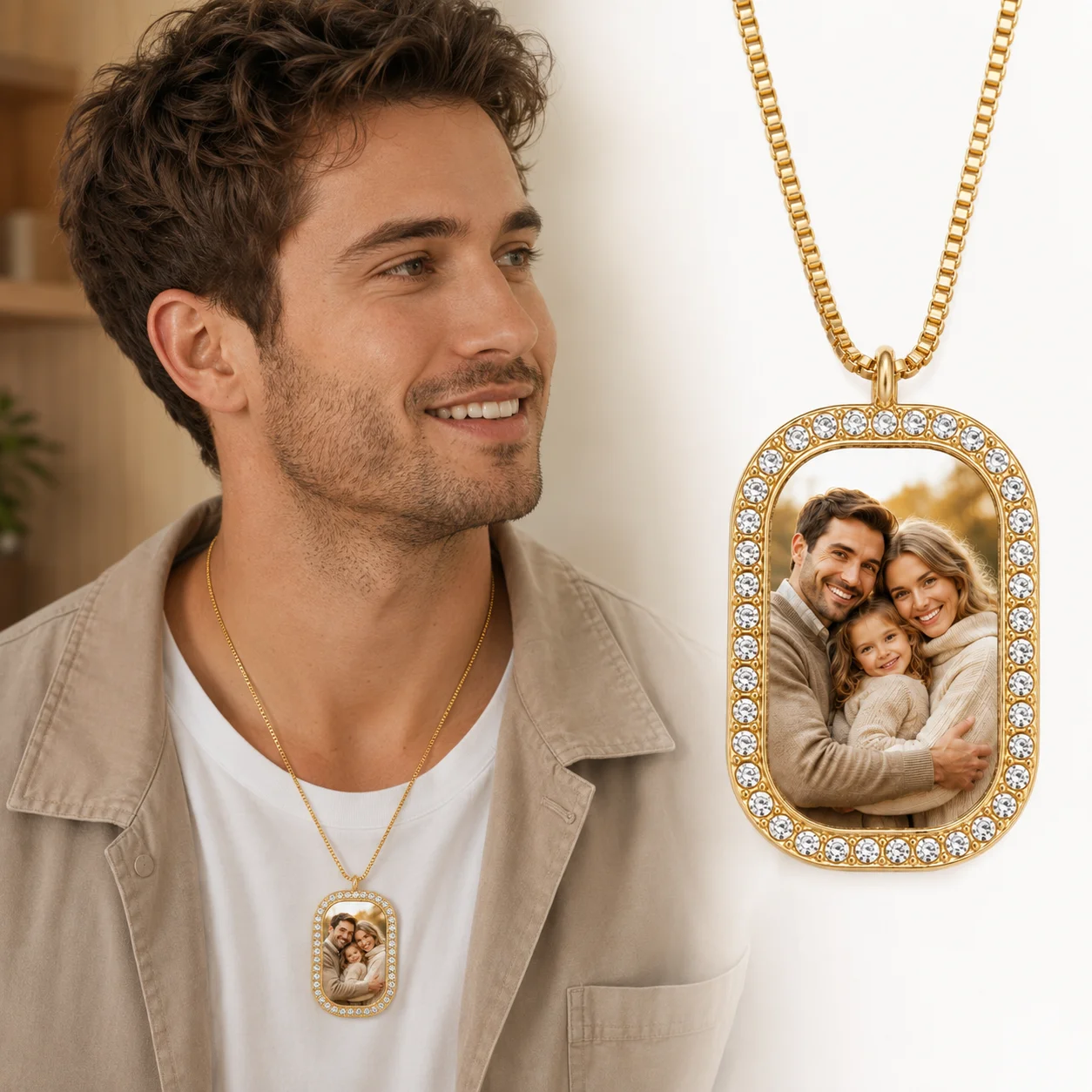 Customized Photo Hip-hop Necklace Personalized Square Pattern Lock Picture Pendant Party Accessory Festival Wear Statement Piece