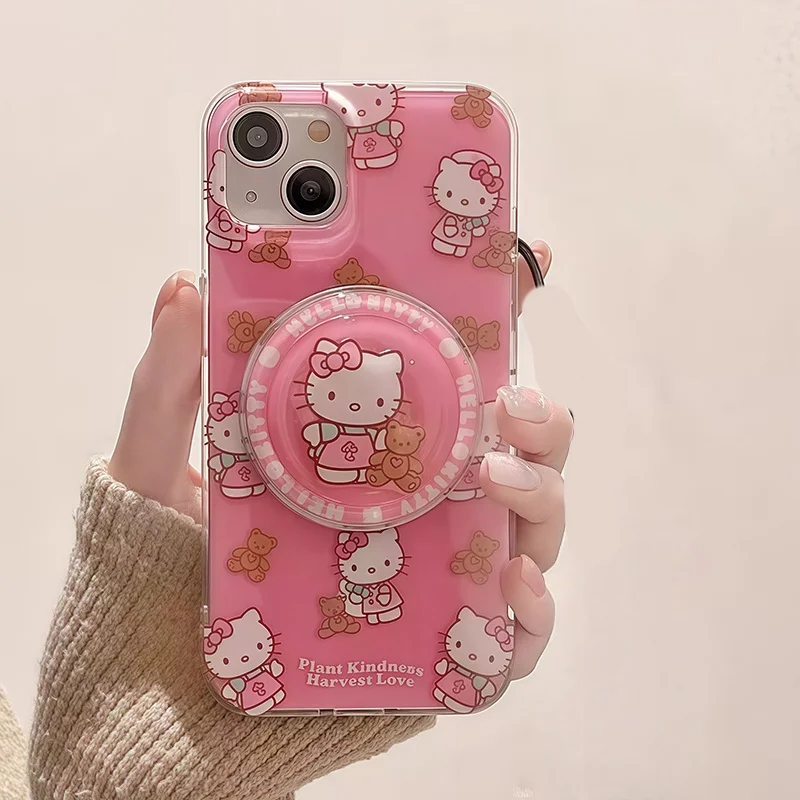 Süße Hello Kitty Magnetische Halterung Magsafe Wireless Charge Handyhülle für Samsung Galaxy S25 Edge 5G S24 S22 S23 Plus Ultra Shell