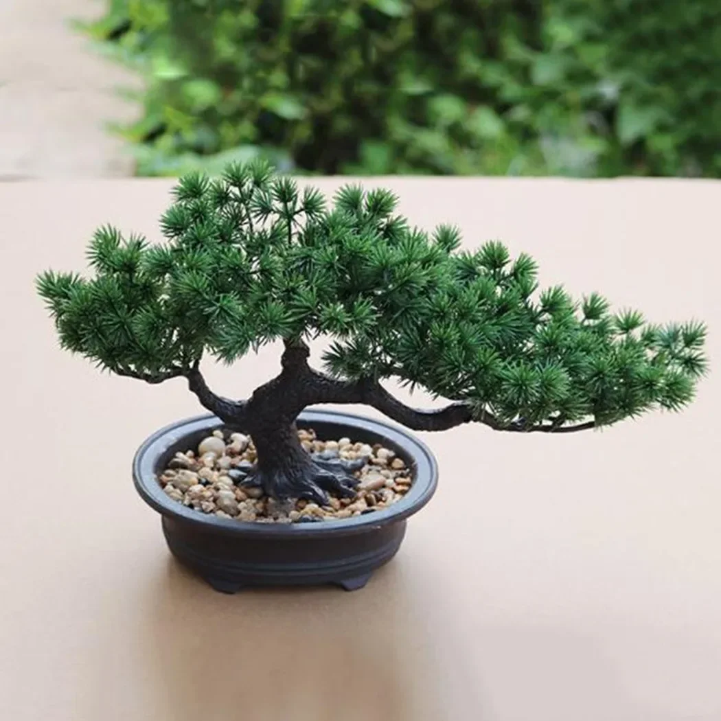 Fake Green Plants, Artificial Plant Bonsai Welcoming Pine, No Watering Or Falling Leaves, Enhance Your Living Space