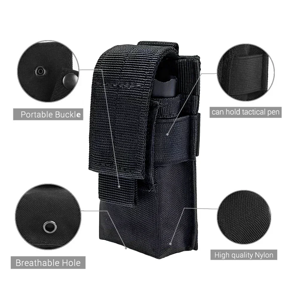 Pouch Waterproof Nylon Battery Bag Molle Attachment Tactical Vest Pocket Flashlight Holde