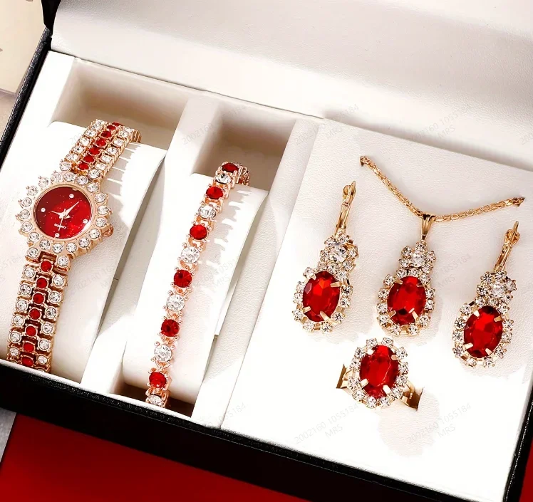 

No gift box; Hot new ladies' watches; Colorful diamond bracelets with diamond-set watches full-diamond jewelry set of 5 pieces
