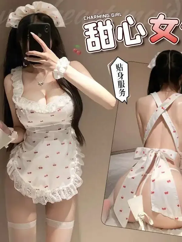 Vestido de sirvienta con encaje de cereza, ropa interior Sexy elegante, uniforme Sexy, tentación, moda dulce, Mini vestido dulce OLBM