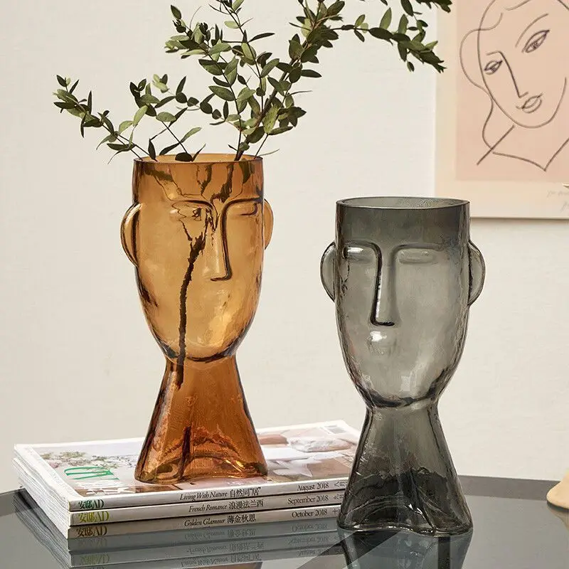 Withered Simple and luxurious face glass vase hydroponic cultivation of fresh flowers, green plants, dried flowers, living room