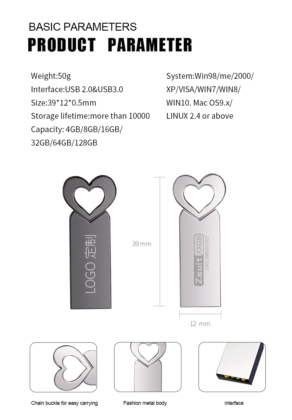 High Speed USB Flash Drives, USB 2.0 Pen Drive, Logotipo personalizado grátis, Memory Stick, 32GB, 64GB, 128GB, 10Pcs, Lote