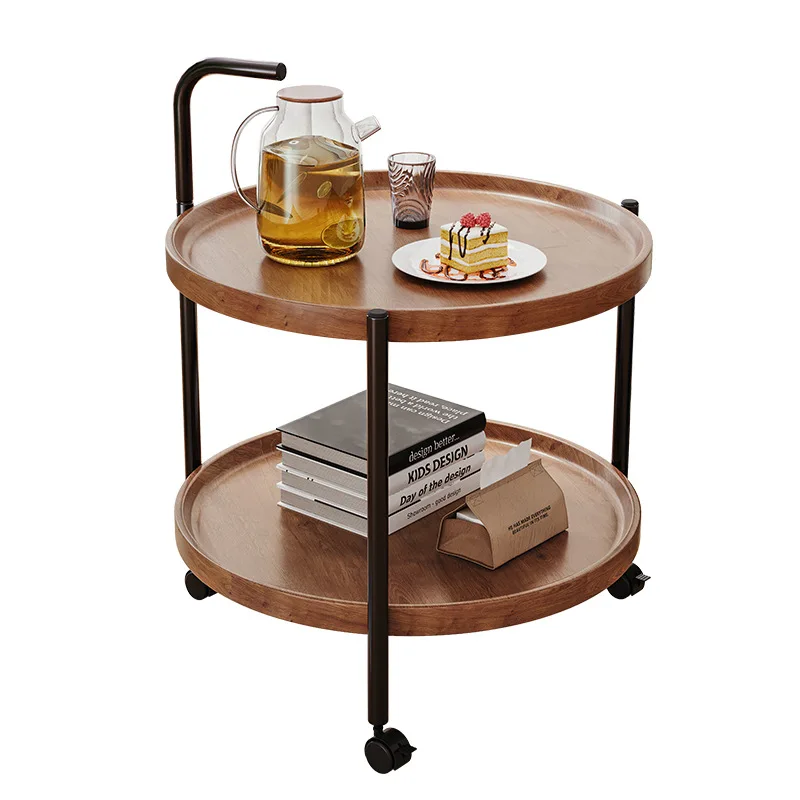 Small apartment living room coffee table movable bedside storage table balcony corner table double-layer small round