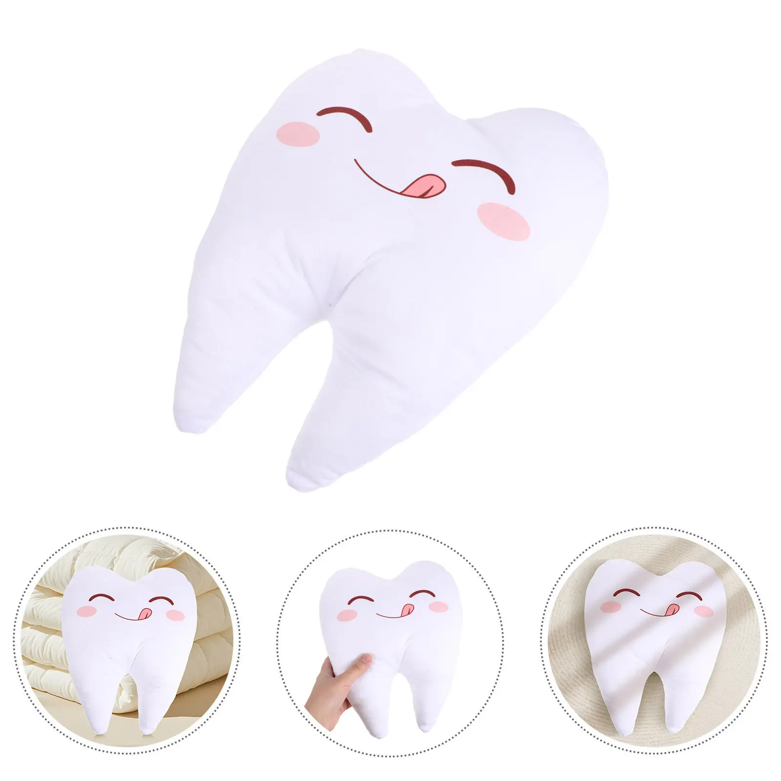 

Cute Cartoon Tooth Pillow 12 Inch Soft Smile Face Throw Pillow for Children Lost Teeth Keepsake and Dental Office Accent