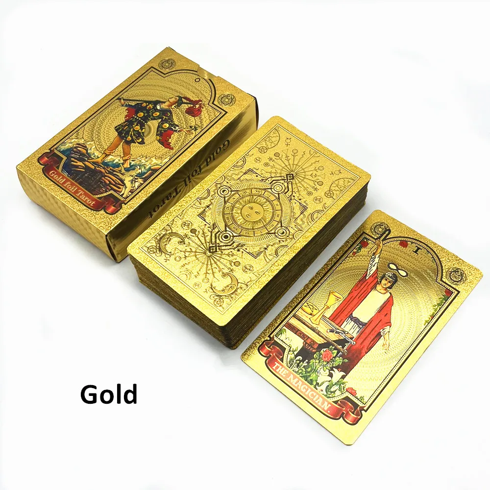 2025 New 1 Deck Plastic Gold Foil Tarot Cards Black Retro With Guide Book Oracle Waterproof Board Game Astrology Gift L742