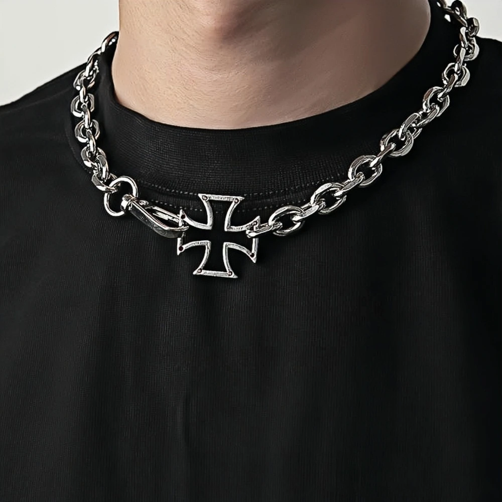 فاسق الجوف الزركون الصليب قلادة للرجل امرأة غير يتلاشى التيتانيوم الصلب سلسلة الترقوة المختنق الهيب هوب زوجين مجوهرات Kpop هدية #3