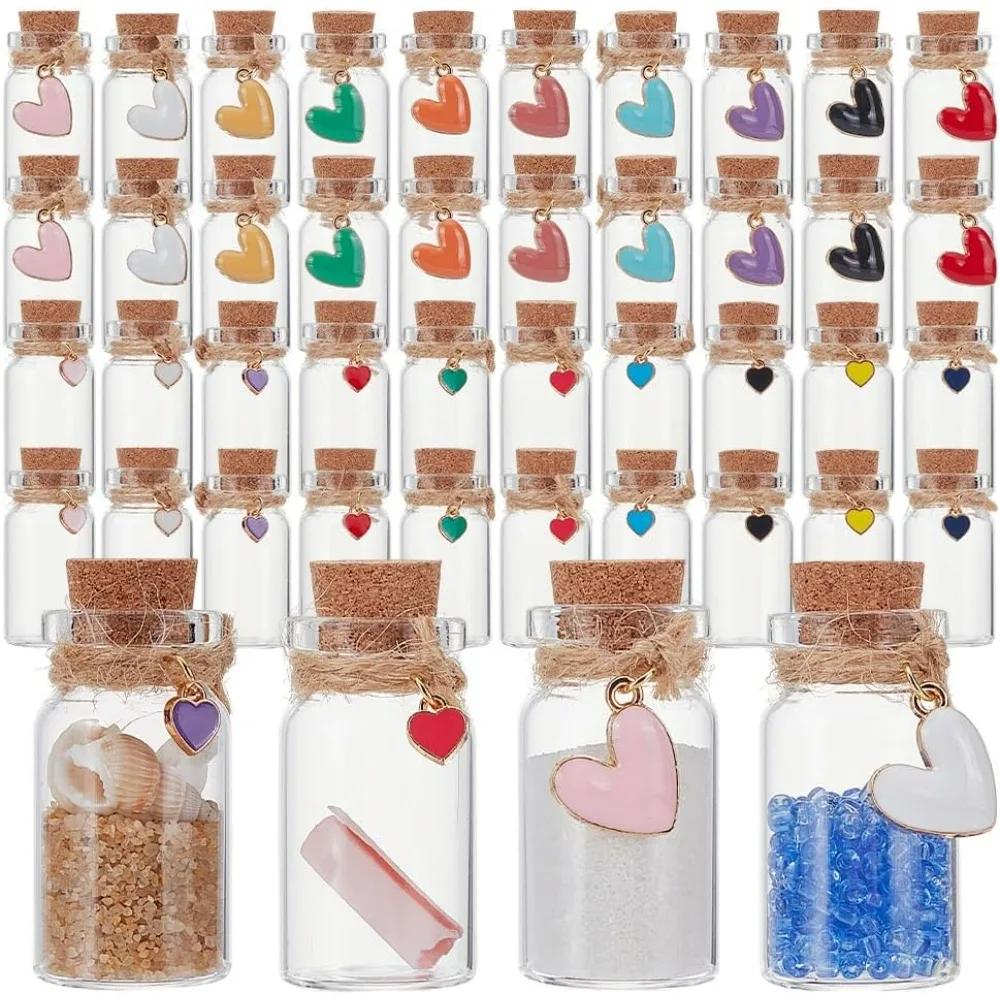 

20PCS Mini Glass Jars Decorative Bottles with Heart Enamel Charm Wishing Bottles Corked Glass Bottles Sand Art Message