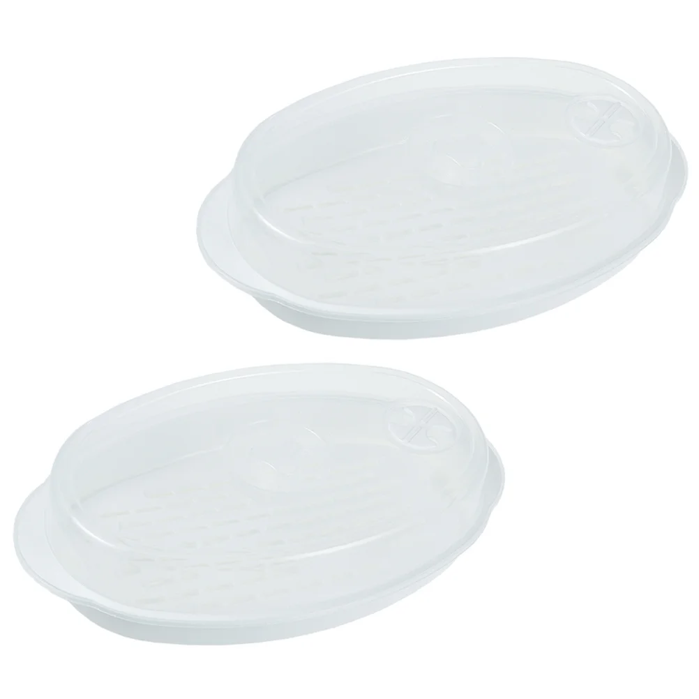 

2Pcs Fish Steamer Set Large Capacity Microwave Food Steamer with Cover Oil Water Filter for Healthy Cooking Steamed Buns