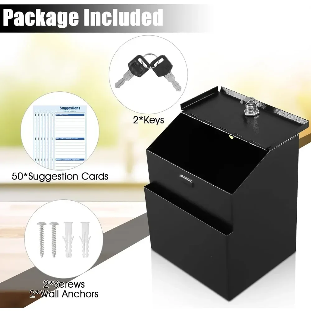 صندوق اقتراحات مع قفل و50 بطاقة تعليق مجانية، صندوق ألعاب معدني مثبت على الحائط، 8 ارتفاع × 5.7 عرض × 7 لتر،