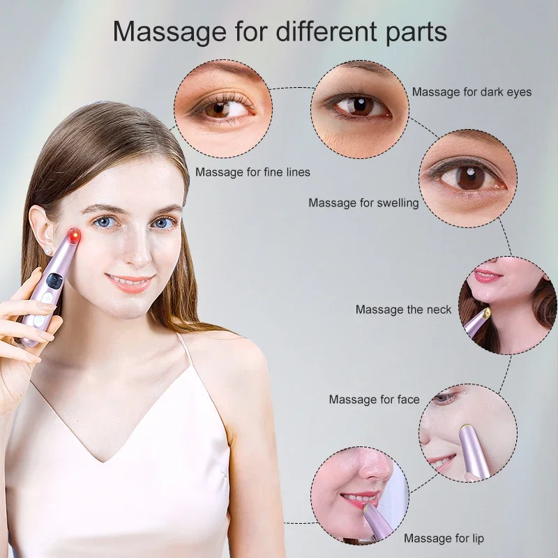 Eye Lift Massage With Light Therapy Electric Led Eye Wrinkle Eraser Pen Remover Wireless Eye Massager Device Remove Dark Circles