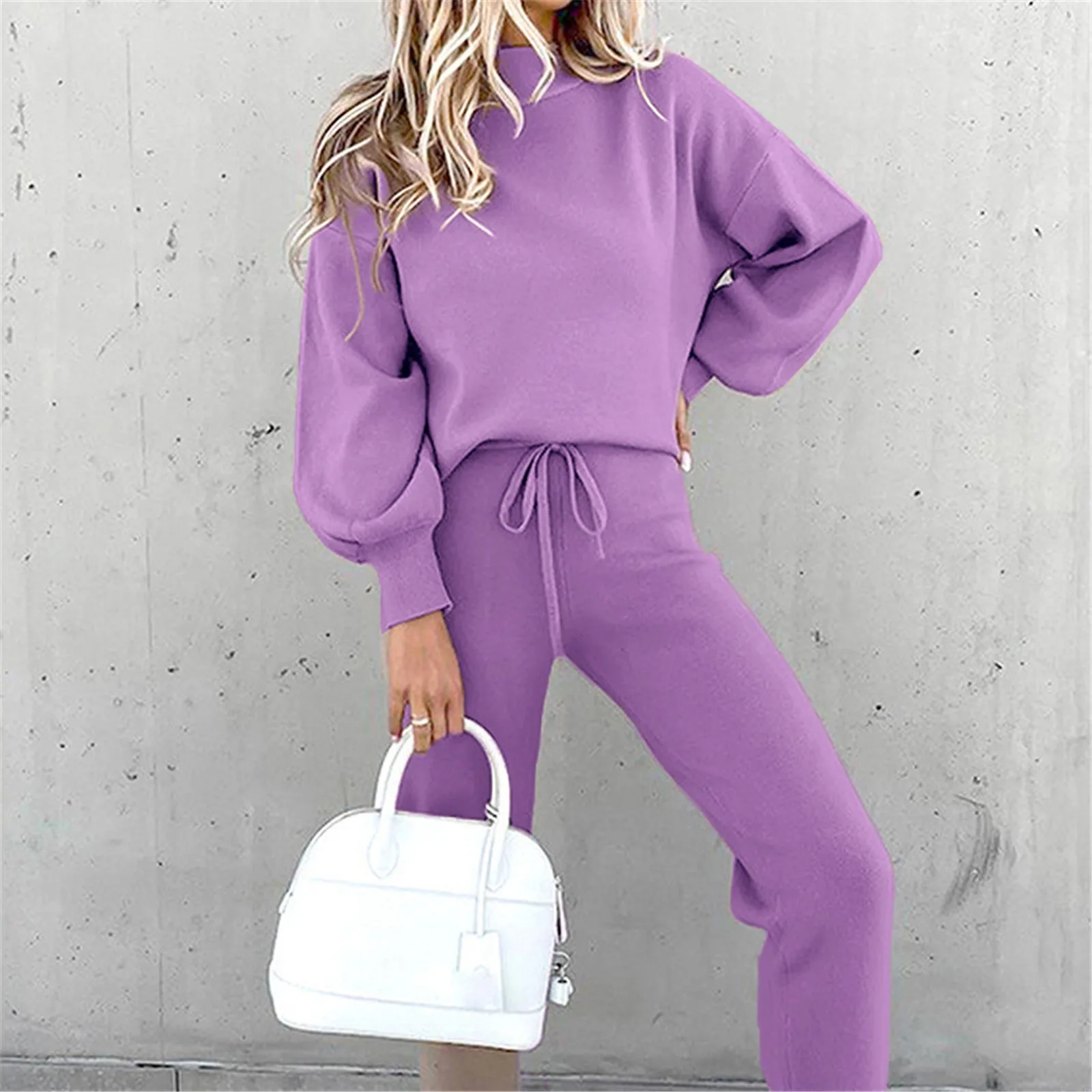 2 Piece Suit Sports for Women\'s Solid Color Fashion Casual Outfits Set Loungewear Long Sleeve Wide Leg Pants Streetwear