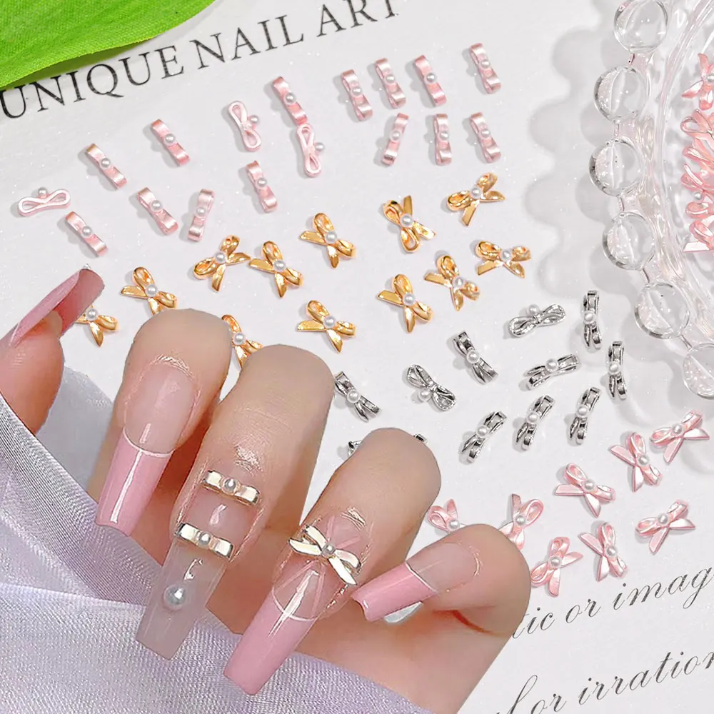 

40 шт. 3D балетные танцевальные туфли с бантом для ногтей Aolly, подвески Kawaii, серебряный/розовый/золотой галстук-бабочка, украшения для ногтей, корейский стиль, металлические украшения с бантом