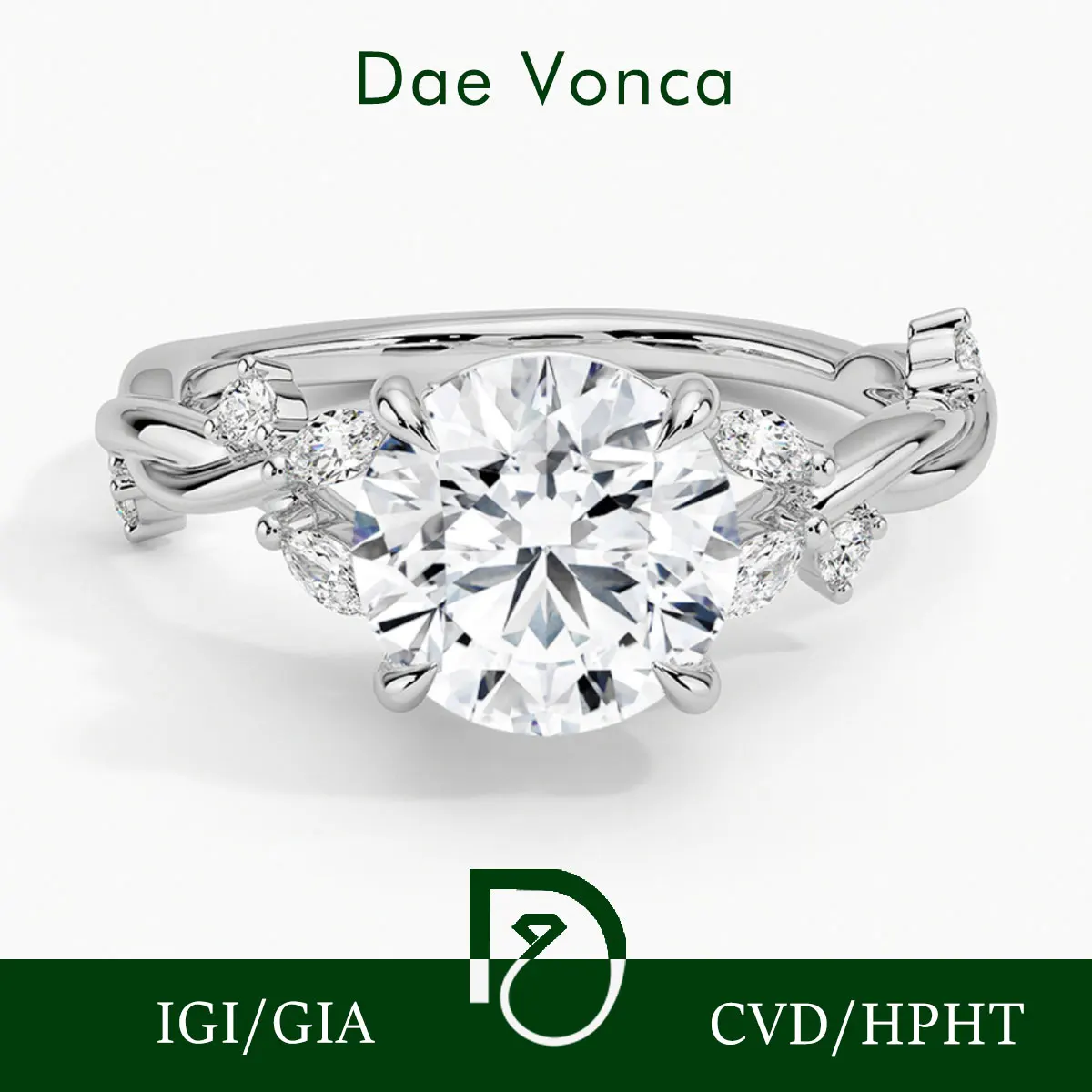 

Dae Vonca Sidestone Diamond Ring In 18K White Gold Round Cut Lab Grown Diamond Twisting Band Diamond Ring For Women Gift