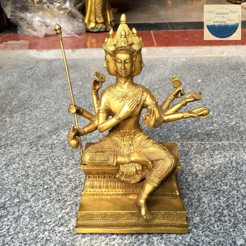 25CM Large Asia Thailand India Four sided Buddha Brahma bless family home Safe wealth efficacious