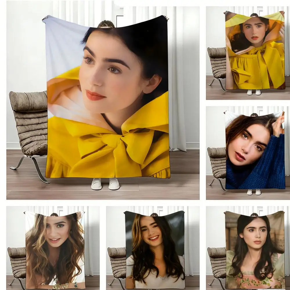 Celebrity L-LilyS CollinsS Throw Lightweight 240g Flannel Blanket Soft Skin-friendly for Summer Cooling